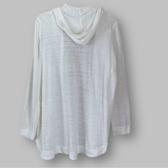 Tahari Linen Hooded Cardigan Sz 2X White Semi Sheer Coastal Resortwear Vacation - Picture 7 of 11